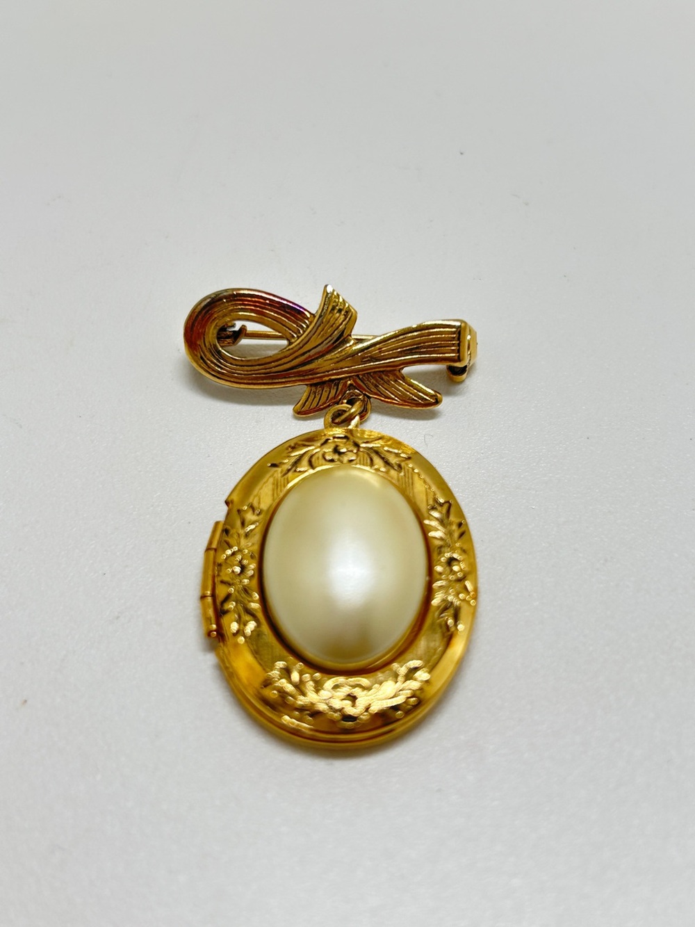 Vintage Gold And Pearl Locket Brooch, Dangly